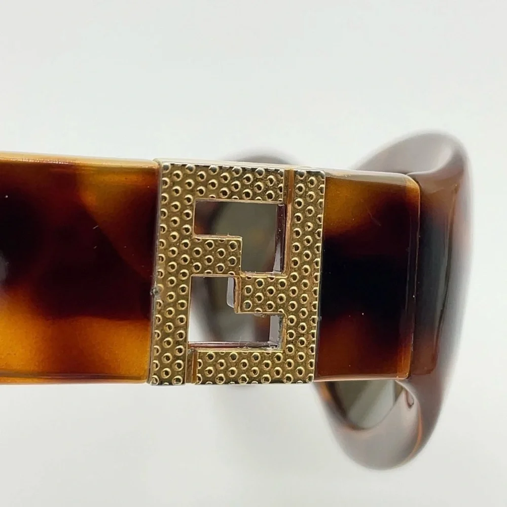 Auth Fendi Gold Logo Brown Print Sunglasses